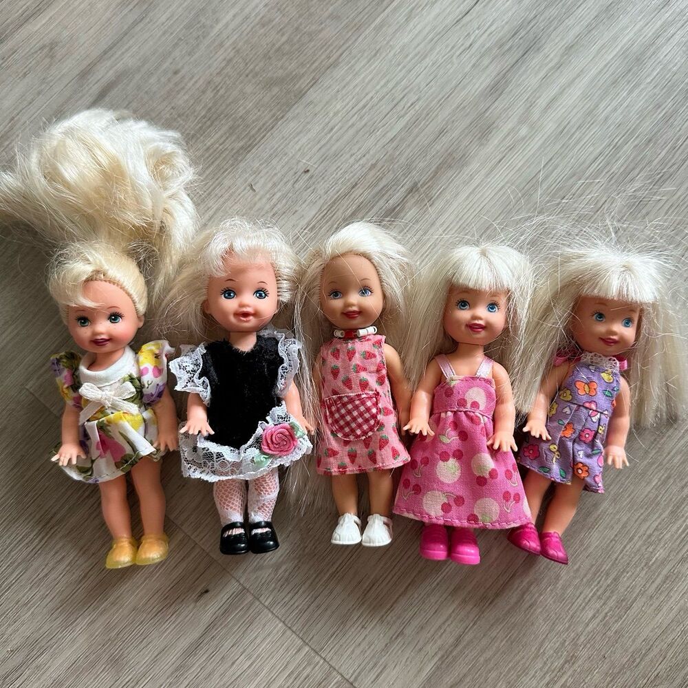 Lot of 5 Vintage Barbie Little Sister Kelly Dolls - Blonde Blue Eyed Kellys